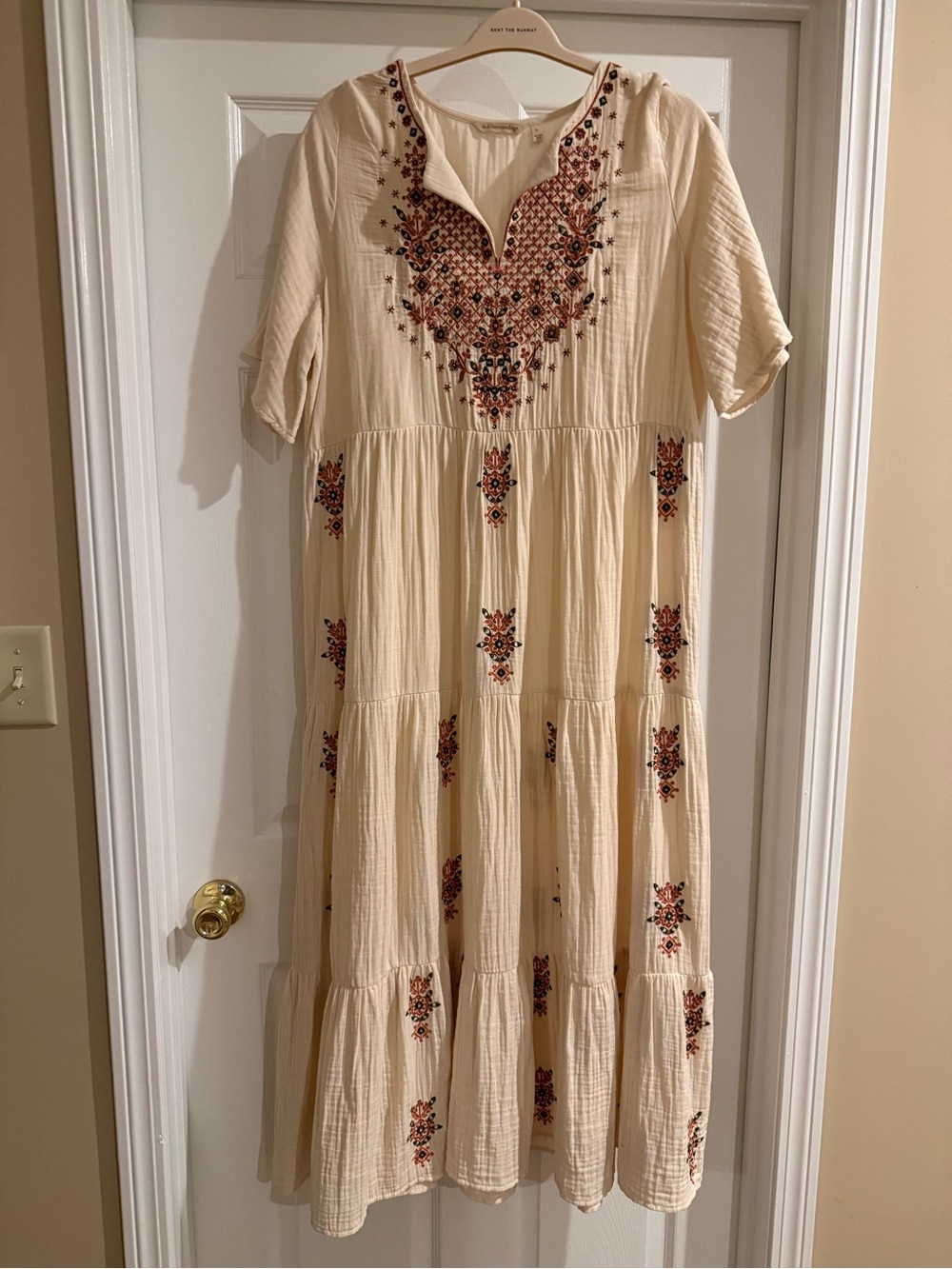 Soft Surroundings Bellmore Gauze Tiered Embroidered Maxi Dress- Size L